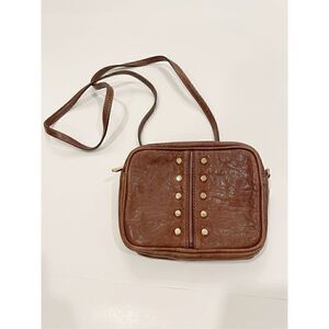Michael Kors Gold Studded Brown Leather Crossbody Handbag